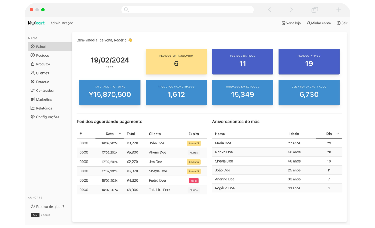 KiwiCart.io Dashboard